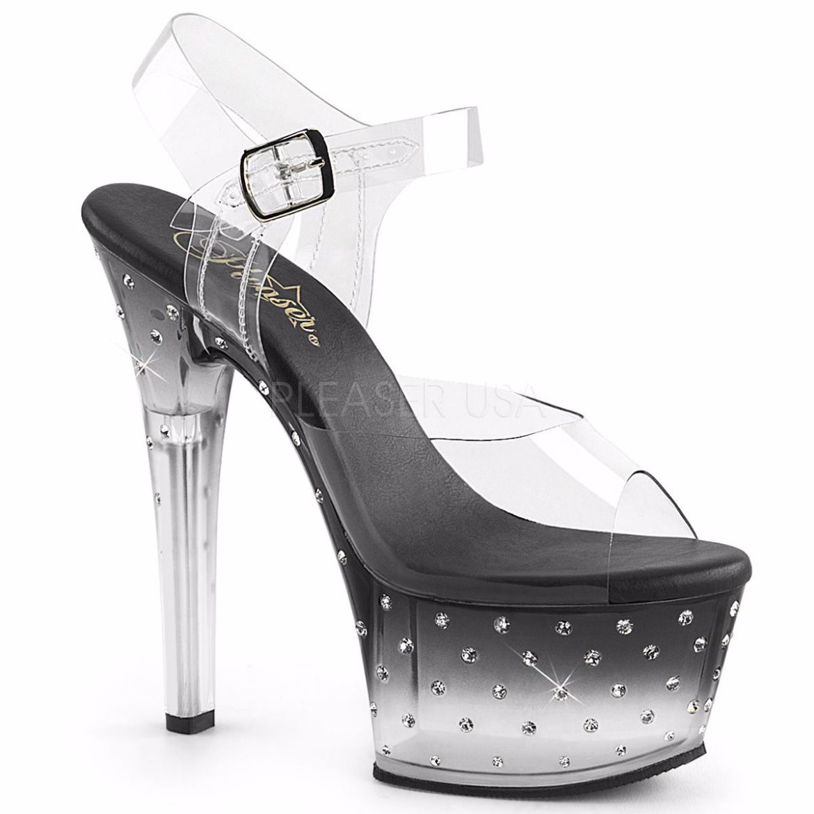 Product image of Pleaser Aspire-608Std Clear/Black-Clear, 6 inch (15.2 cm) Heel, 2 1/4 inch (5.7 cm) Platform Sandal Shoes