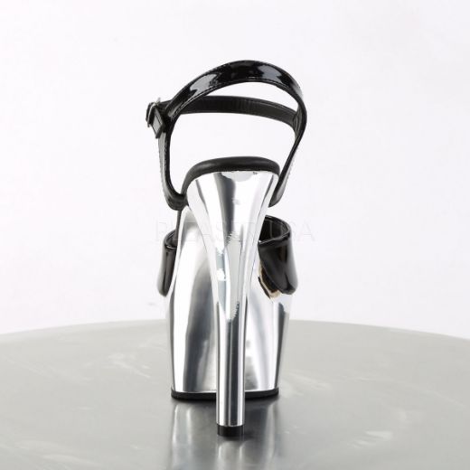 Product image of Pleaser Aspire-609 Black Patent/Silver Chrome, 6 inch (15.2 cm) Heel, 2 1/4 inch (5.7 cm) Platform Sandal Shoes