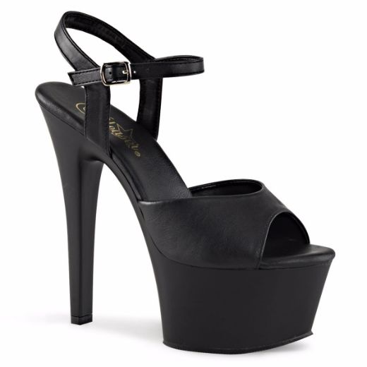 Product image of Pleaser Aspire-609 Black Faux Leather/Black Matte, 6 inch (15.2 cm) Heel, 2 1/4 inch (5.7 cm) Platform Sandal Shoes