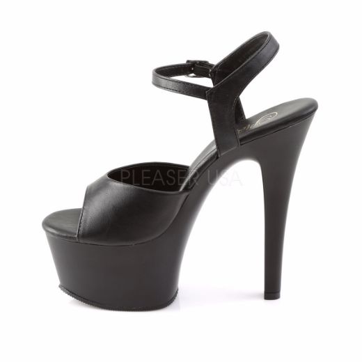 Product image of Pleaser Aspire-609 Black Faux Leather/Black Matte, 6 inch (15.2 cm) Heel, 2 1/4 inch (5.7 cm) Platform Sandal Shoes