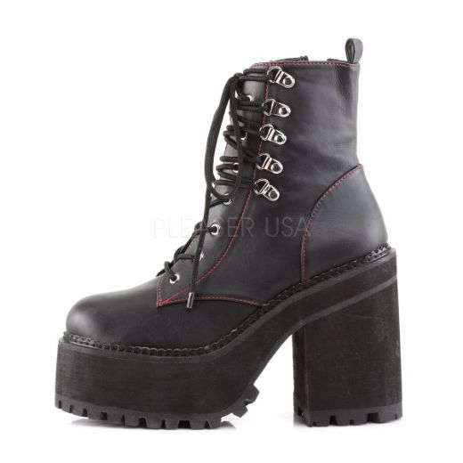 Product image of Demonia Assault-100 Black Vegan Leather, 4 3/4 inch (12.1 cm) Heel, 2 1/4 inch (5.7 cm) Platform Ankle Boot