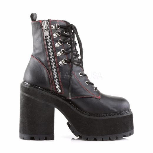 Product image of Demonia Assault-100 Black Vegan Leather, 4 3/4 inch (12.1 cm) Heel, 2 1/4 inch (5.7 cm) Platform Ankle Boot