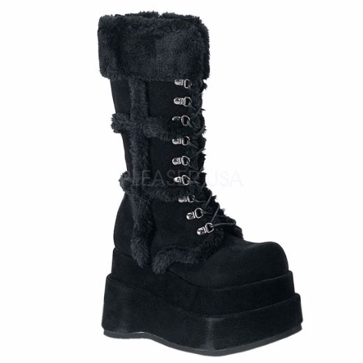 Product image of Demonia Bear-202 Black Vegan Suede, 4 1/2 inch Platform Knee High Boot
