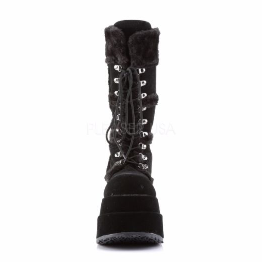 Product image of Demonia Bear-202 Black Vegan Suede, 4 1/2 inch Platform Knee High Boot