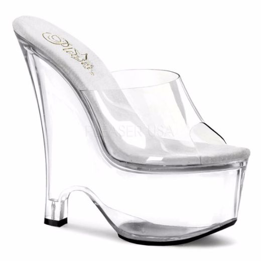 Product image of Pleaser Beau-601 Clear/Clear, 6 1/2 inch (16.5 cm) Heel, 2 3/4 inch (7 cm) Platform Slide Mule Shoes