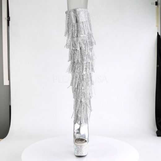 Product image of Pleaser Bejeweled-3019Rsf-7 Silver Metallic Pu-Silver/Silver Multi Rhinestone, 7 inch (17.8 cm) Heel, 2 3/4 inch (7 cm) Platform Thigh High Boot