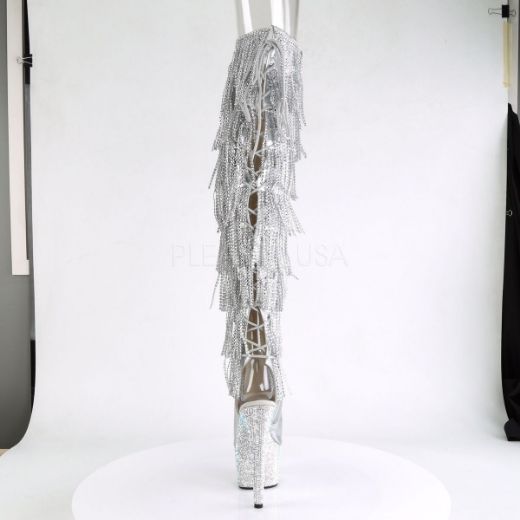 Product image of Pleaser Bejeweled-3019Rsf-7 Silver Metallic Pu-Silver/Silver Multi Rhinestone, 7 inch (17.8 cm) Heel, 2 3/4 inch (7 cm) Platform Thigh High Boot