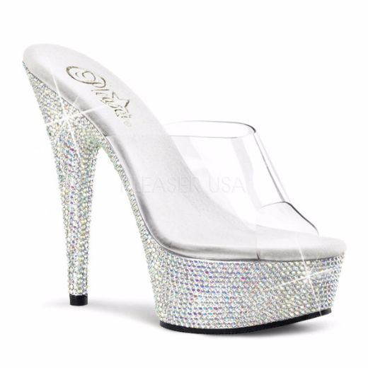 Product image of Pleaser Bejeweled-601Dm Clear/Silver Multi Rhinestone, 6 inchHeel, 1 3/4  inch (4.4 cm) Platform Slide Mule Shoes