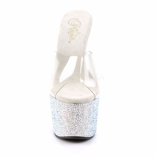 Product image of Pleaser Bejeweled-701Dm Clear/Silver Multi Rhinestone, 7 inch (17.8 cm) Heel, 2 3/4 inch (7 cm) Platform Slide Mule Shoes