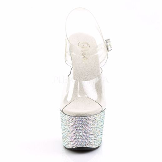 Product image of Pleaser Bejeweled-708Dm Clear/Silver Multi Rhinestone, 7 inchHeel, 2 3/4  inch (7 cm) Platform Sandal Shoes