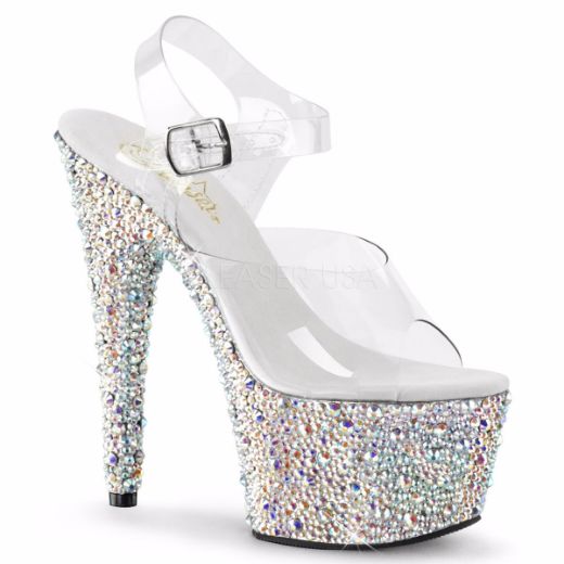 Product image of Pleaser Bejeweled-708Ms Clear/Silver Multi Rhinestone, 7 inch (17.8 cm) Heel, 2 3/4 inch (7 cm) Platform Sandal Shoes