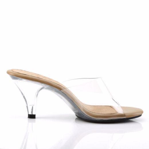 Product image of Fabulicious Belle-301 Clear-Tan/Clear, 3 inch (7.6 cm) Heel, 1/8 inch (0.3 cm) Platform Slide Mule Shoes