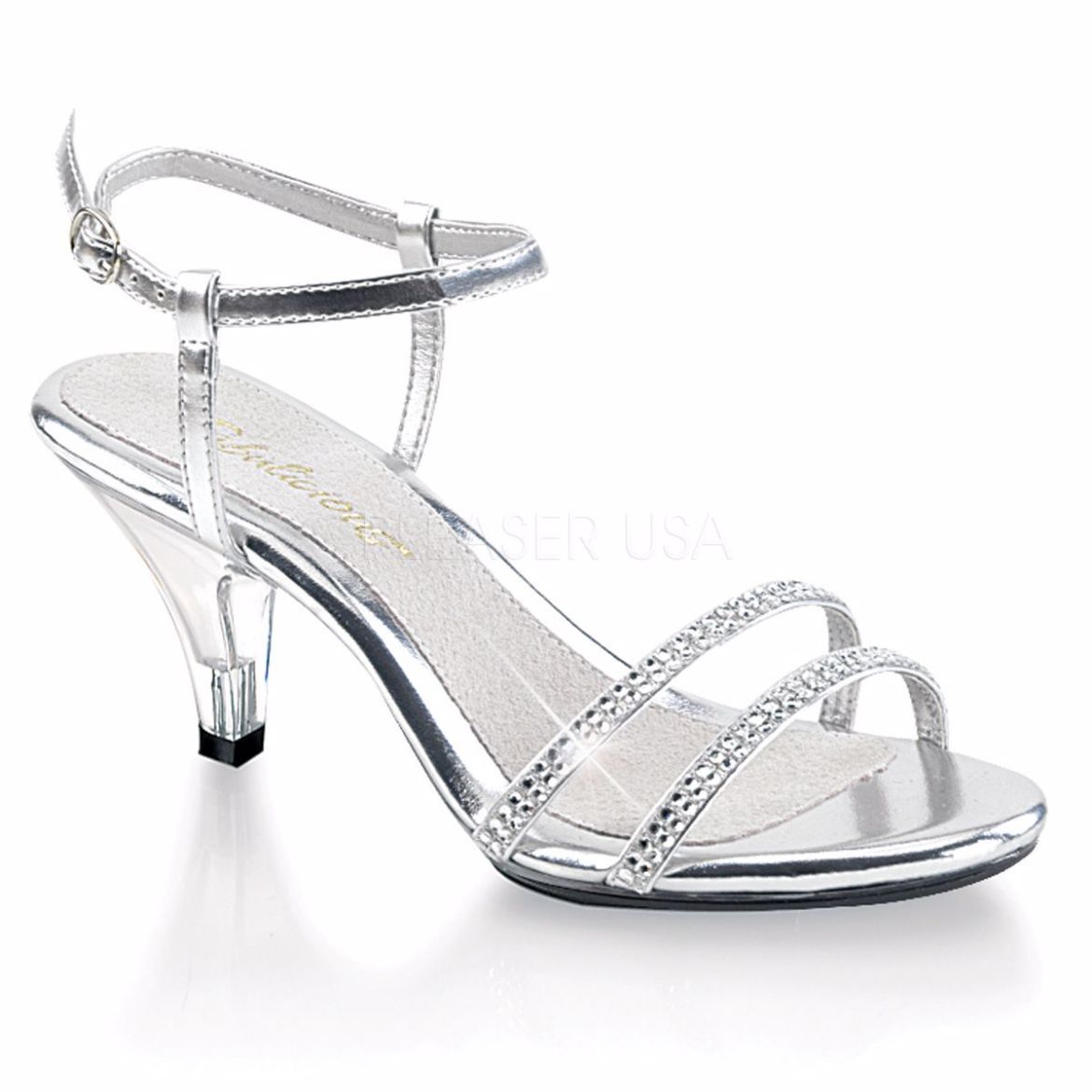 Product image of Fabulicious Belle-316 Silver Metallic Pu/Clear, 3 inch (7.6 cm) Heel, 1/8 inch (0.3 cm) Platform Sandal Shoes