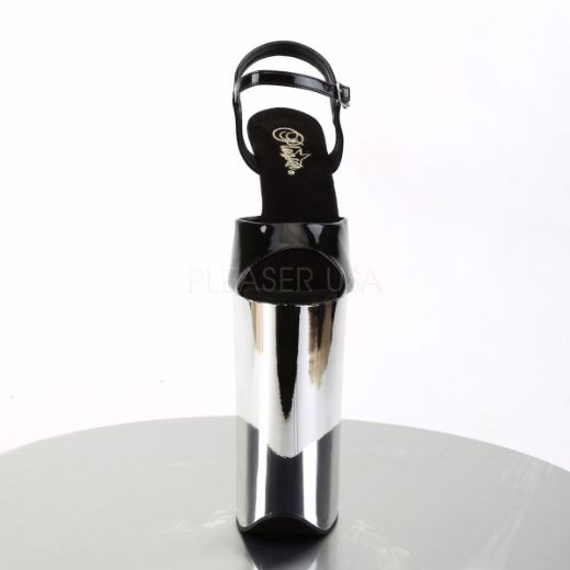 Product image of Pleaser Beyond-009 Black/Silver Chrome, 10 inch (25.4 cm) Heel, 6 1/4 inch (15.9 cm) Platform Sandal Shoes