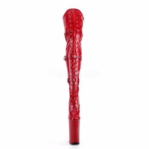 Product image of Pleaser Beyond-3028 Red Stretchetch Patent/Red, 10 inch (25.4 cm) Heel, 6 1/4 inch (15.9 cm) Platform Thigh High Boot