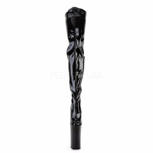 Product image of Pleaser Beyond-4000 Black Stretchetch Patent/Black, 10 inch (25.4 cm) Heel, 6 1/4 inch (15.9 cm) Platform Thigh High Boot