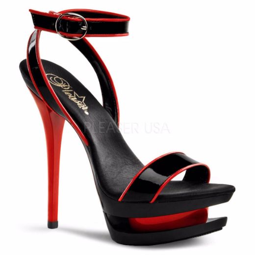 Product image of Pleaser Blondie-631-2 Black Red Patent/Black-Red, 6 inch (15.2 cm) Heel, 1 1/2 inch (3.8 cm) Platform Sandal Shoes