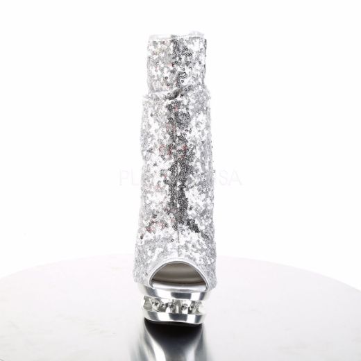 Product image of Pleaser Blondie-R-1008 Silver Sequins/Silver Chrome, 6 inch (15.2 cm) Heel, 1 1/2 inch (3.8 cm) Platform Ankle Boot