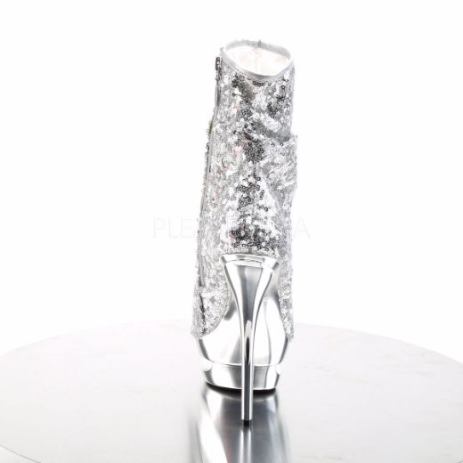 Product image of Pleaser Blondie-R-1008 Silver Sequins/Silver Chrome, 6 inch (15.2 cm) Heel, 1 1/2 inch (3.8 cm) Platform Ankle Boot