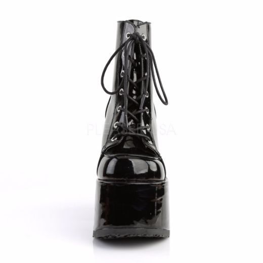Product image of Demonia Camel-203 Black Patent, 5 inch (12.7 cm) Chunky Heel, 3 inch (7.6 cm) Platform Ankle Boot