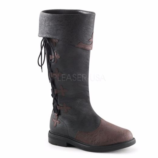 Product image of Funtasma Captain-110 Black-Brown Distressed Pu, 1 inch (2.5 cm) Flat Heel Knee High Boot