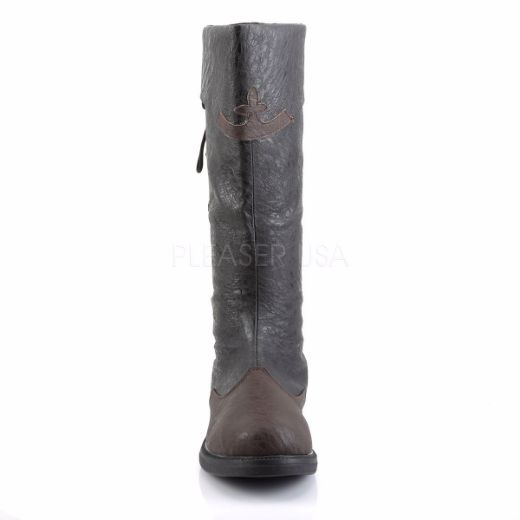 Product image of Funtasma Captain-110 Black-Brown Distressed Pu, 1 inch (2.5 cm) Flat Heel Knee High Boot
