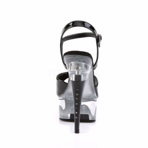 Product image of Pleaser Captiva-609 Black Patent/Clear, 6 inch (15.2 cm) Heel, 1 3/4 inch (4.4 cm) Platform Sandal Shoes