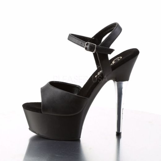 Product image of Pleaser Captiva-609 Black Faux Leather/Black Matte, 6 inch (15.2 cm) Heel, 1 3/4 inch (4.4 cm) Platform Sandal Shoes