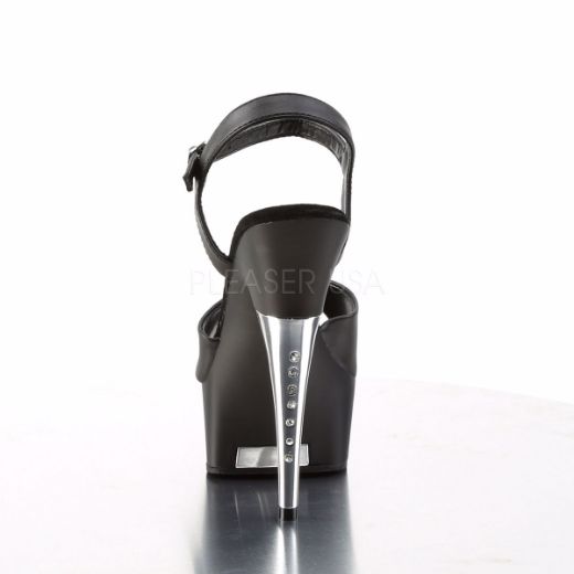 Product image of Pleaser Captiva-609 Black Faux Leather/Black Matte, 6 inch (15.2 cm) Heel, 1 3/4 inch (4.4 cm) Platform Sandal Shoes