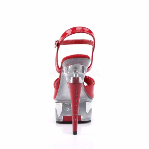 Product image of Pleaser Captiva-609 Red Patent/Clear, 6 inch (15.2 cm) Heel, 1 3/4 inch (4.4 cm) Platform Sandal Shoes