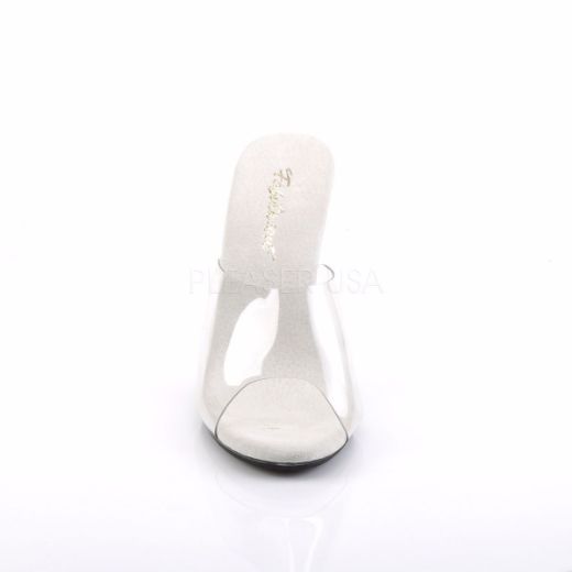 Product image of Fabulicious Caress-401 Clear/Clear, 4 inch (10.2 cm) Heel, 1/8 inch (0.3 cm) Platform Slide Mule Shoes