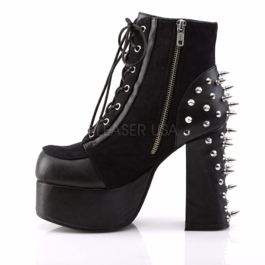 Product image of Demonia Charade-100 Black Vegan Leather-Suede, 4 1/2 inch (11.4 cm) Heel, 2 inch (5.1 cm) Platform Ankle Boot