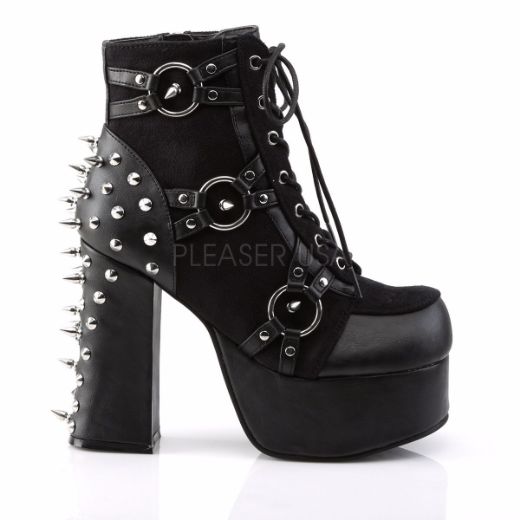 Product image of Demonia Charade-100 Black Vegan Leather-Suede, 4 1/2 inch (11.4 cm) Heel, 2 inch (5.1 cm) Platform Ankle Boot