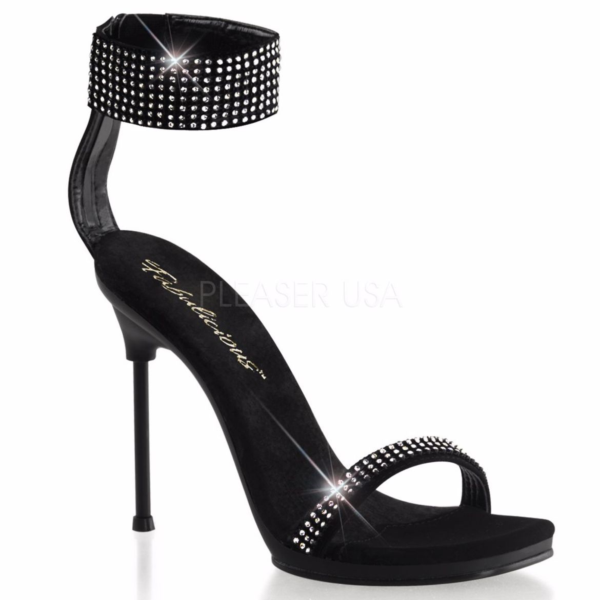 Product image of Fabulicious Chic-40 Black Nubuck Pu/Black, 4 1/2 inch (11.4 cm) Heel, 1/4 inch (0.6 cm) Platform Sandal Shoes