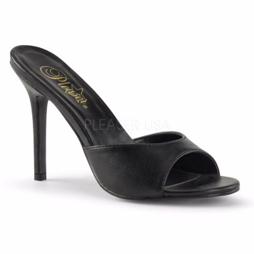 Product image of Pleaser Classique-01 Black Kid Pu, 4 inch (10.2 cm) Heel Slide Mule Shoes