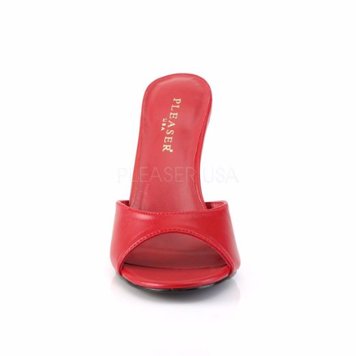 Product image of Pleaser Classique-01 Red Kid Pu, 4 inch (10.2 cm) Heel Slide Mule Shoes