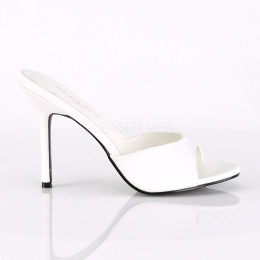 Product image of Pleaser Classique-01 White Kid Pu, 4 inch (10.2 cm) Heel Slide Mule Shoes