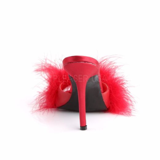 Product image of Fabulicious Classique-01F Red Pu-Fur, 4 inch (10.2 cm) Heel Slide Mule Shoes