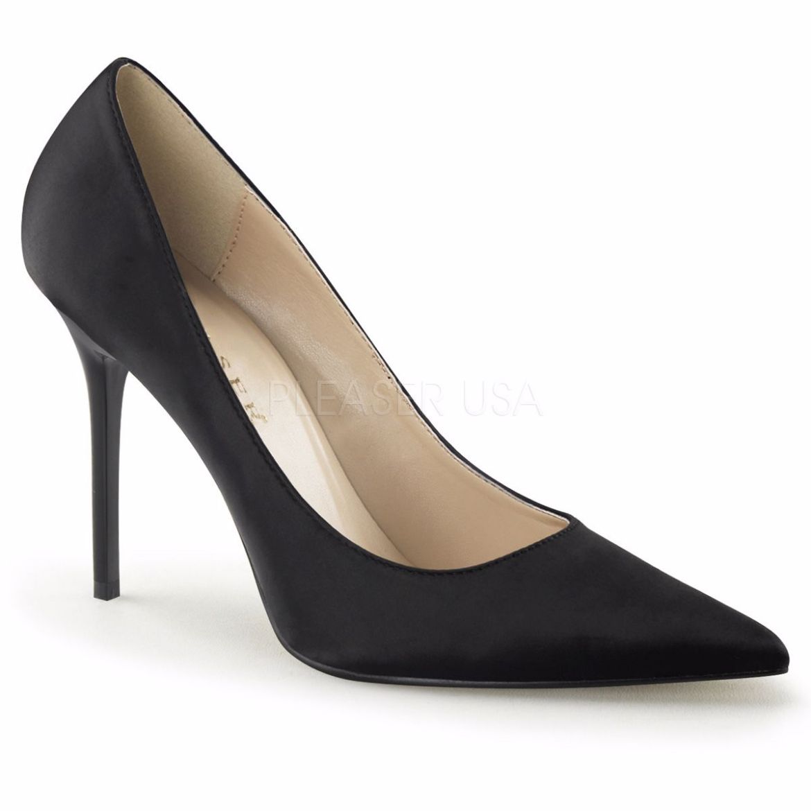 Product image of Pleaser Classique-20 Black Satin, 4 inch (10.2 cm) Heel Court Pump Shoes