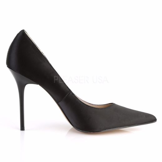 Product image of Pleaser Classique-20 Black Satin, 4 inch (10.2 cm) Heel Court Pump Shoes