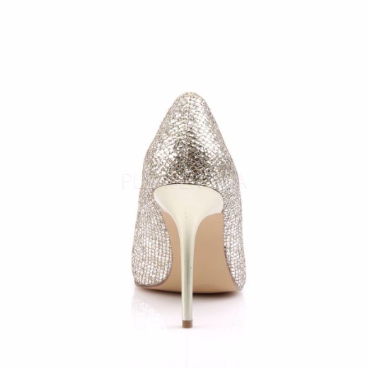 Product image of Pleaser Classique-20 Gold Glittery Lame Fabric, 4 inch (10.2 cm) Heel Court Pump Shoes