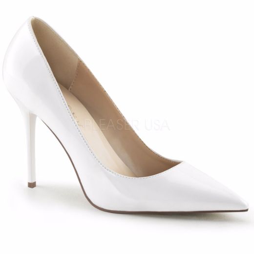 Product image of Pleaser Classique-20 White Patent, 4 inch (10.2 cm) Heel Court Pump Shoes
