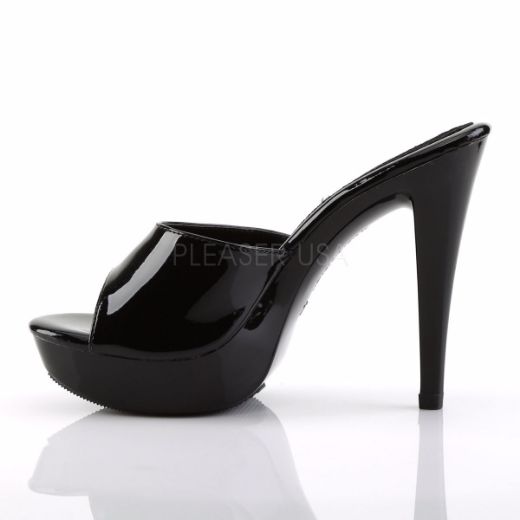 Product image of Fabulicious Cocktail-501 Black/Black, 5 inch (12.7 cm) Heel, 1 inch (2.5 cm) Platform Slide Mule Shoes