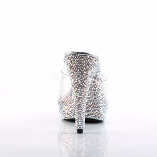 Product image of Fabulicious Cocktail-501Dm Clear/Silver Multi Rhinestone, 5 inch (12.7 cm) Heel, 1 inch (2.5 cm) Platform Slide Mule Shoes