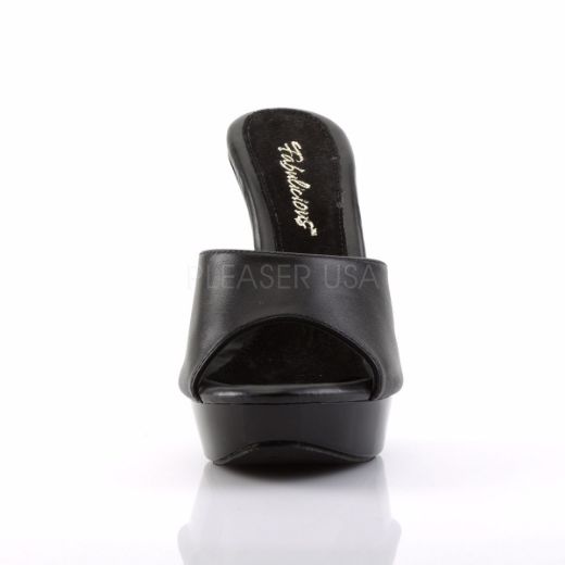 Product image of Fabulicious Cocktail-501L Black Leather/Black, 5 inch (12.7 cm) Heel, 1 inch (2.5 cm) Platform Slide Mule Shoes