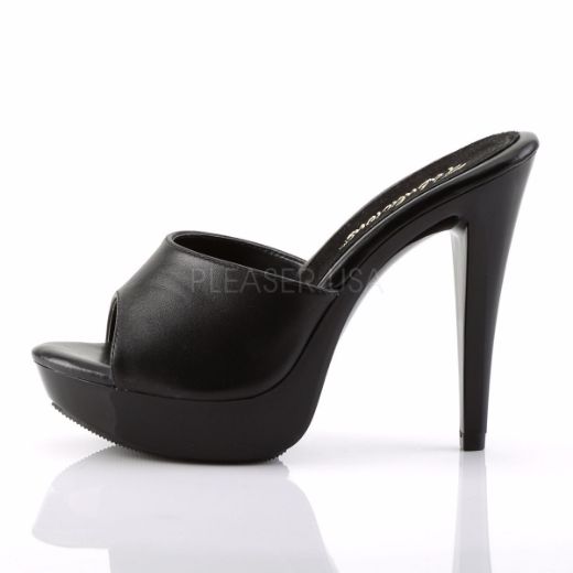 Product image of Fabulicious Cocktail-501L Black Leather/Black, 5 inch (12.7 cm) Heel, 1 inch (2.5 cm) Platform Slide Mule Shoes