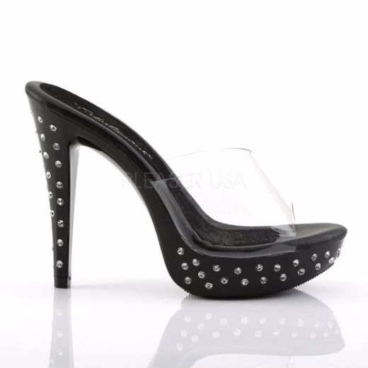 Product image of Fabulicious Cocktail-501Sdt Clear/Black, 5 inch (12.7 cm) Heel, 1 inch (2.5 cm) Platform Slide Mule Shoes