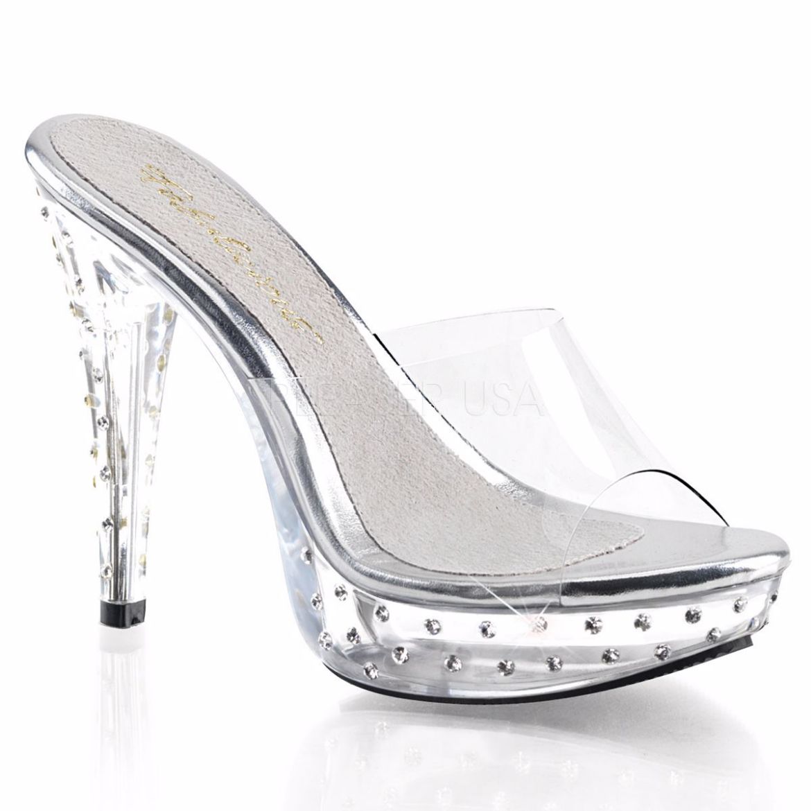 Product image of Fabulicious Cocktail-501Sdt Clear/Clear, 5 inch (12.7 cm) Heel, 1 inch (2.5 cm) Platform Slide Mule Shoes