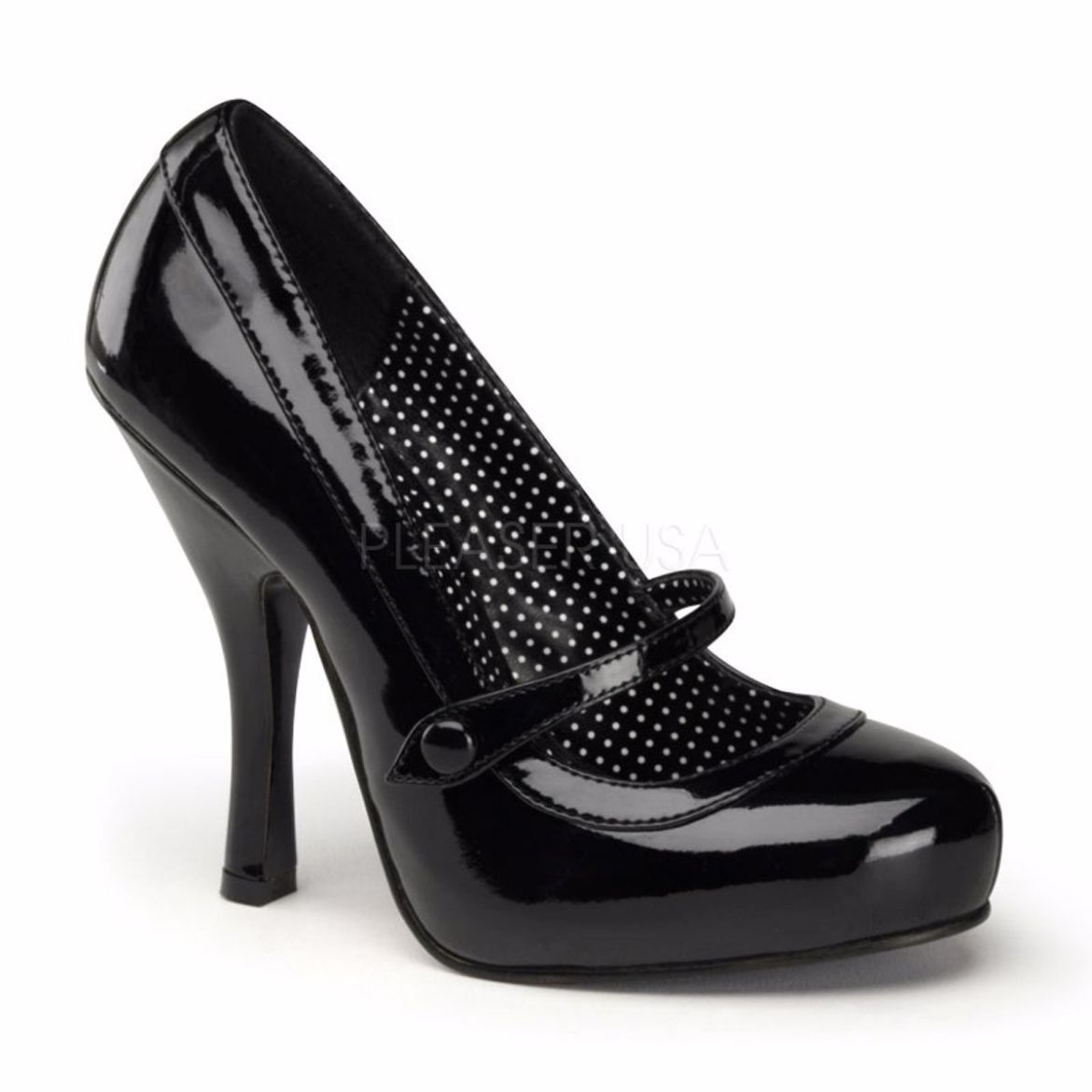 Product image of Pin Up Couture Cutiepie-02 Black Patent, 4 1/2 inch (11.4 cm) Heel, 3/4 inch (1.9 cm) Platform Court Pump Shoes
