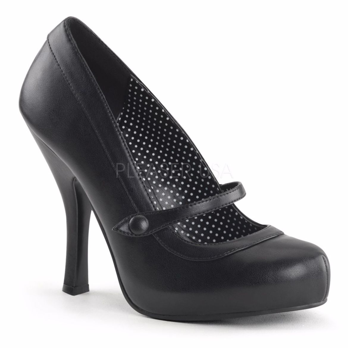 Product image of Pin Up Couture Cutiepie-02 Black Pu, 4 1/2 inch (11.4 cm) Heel, 3/4 inch (1.9 cm) Platform Court Pump Shoes